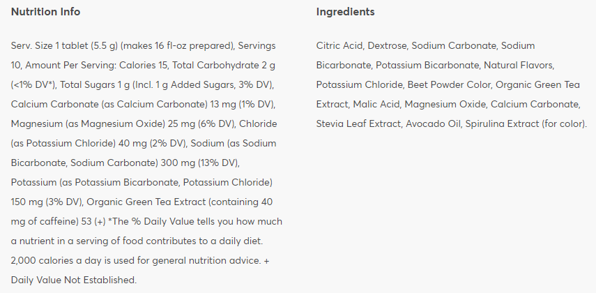 Nutritional information: Wild Berry + Caffeine Nutritional information: Wild Berry + Caffeine