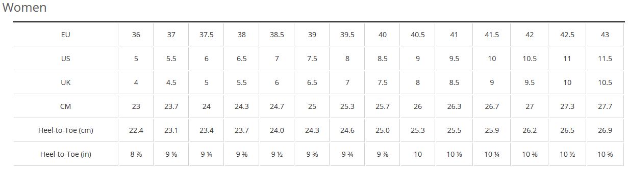 Bontrager shoe sizing chart