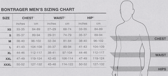 Bontrager's size chart for men. Bontrager's size chart for men.