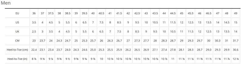 Bontrager men's shoe sizing chart Bontrager men's shoe sizing chart